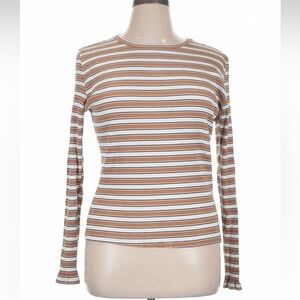 Ann Taylor Brown and White Striped Women's Top